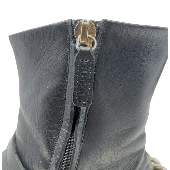Gucci‎ Boots GG Logo Monogram Western Chain Black Leather Ankle Booties Shoe 6.5 - Picture 8 of 13